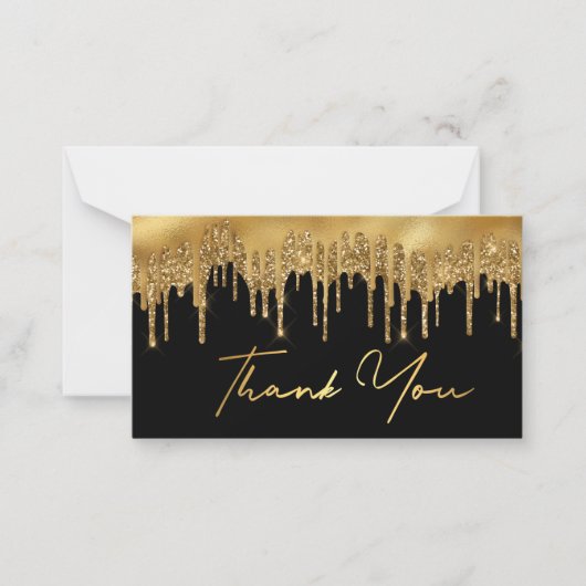 zwarte gouddruppelaar bedankt bruiloft notitiekaartje (Voorkant)