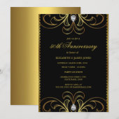 Zwarte & Gouden 50ste Huwelijksjubileum Uitnodigin Kaart (Voorkant / Achterkant)