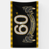 Zwarte Gouden 60e Verjaardagsfeest Spandoek (Verticaal)