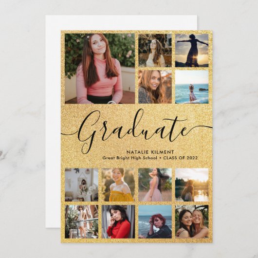 Zwarte & Gouden Afstudeerfoto Collage 13 Afstudeer Aankondiging (Voorkant / Achterkant)
