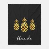 Zwarte gouden ananas naam script modern fleece deken (Voorkant)