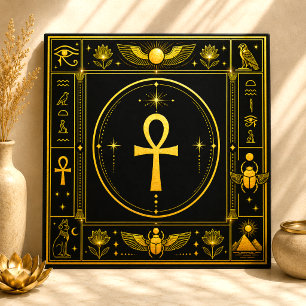 Zwarte Gouden Ankh Egyptisch Symbool Spirituele De Tegeltje