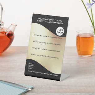 Zwarte gouden banner met logo desktop kantoor 4x6 reclamebord met voetstuk