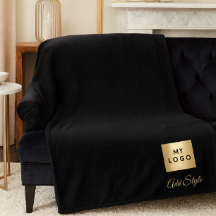 Zwarte gouden bedrijfslogo naam luxe bedrijf fleece deken