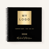 Zwarte gouden bedrijfslogo naam script notitieboek (Voorkant)