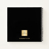 Zwarte gouden bedrijfslogo naam script notitieboek (Achterkant)