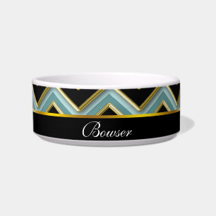 Zwarte Gouden Blauwgroen Zigzag Voerbakje