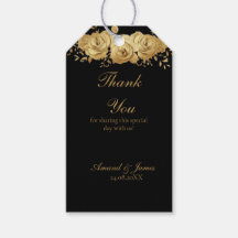 Zwarte Gouden Bloem Roos Glam Trouwcadeautags