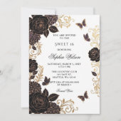 Zwarte Gouden Bloem Vlinder Sweet 16 Kaart (Voorkant)