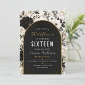 Zwarte Gouden Bloemen 16e Verjaardag Kaart (Staand voorkant)