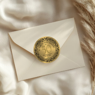 Zwarte Gouden Bloemencirkel 50ste Huwelijksjubileu Ronde Sticker