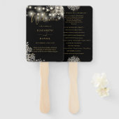 Zwarte Gouden Bloemige Lichten Gotisch Huwelijkspr Handwaaier (Voorkant en achterkant)