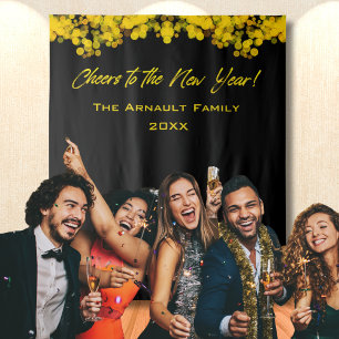 Zwarte Gouden Bokeh Lichten Proost op Nieuw Jaar Wandkleed