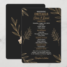 Zwarte Gouden Botanische Huwelijksdetails Kaart Be