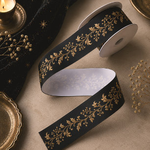 Zwarte Gouden Botanische Winterzonnestilstand Luxe Lint