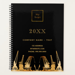 Zwarte gouden bouwkranen business logo 2025 planner