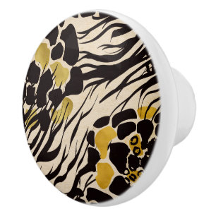 Zwarte Gouden Bruine Dieren Safari Print Feestje Keramische Knop
