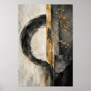 Zwarte Gouden Cirkel en Abstracte Botanische Tak Poster