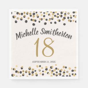 Zwarte Gouden Confetti Glitter 18e Verjaardag Servet