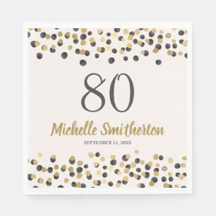 Zwarte Gouden Confetti Glitter 80ste Verjaardag Servet