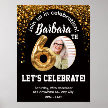 Zwarte Gouden Confetti Verjaardagsuitnodiging 60st