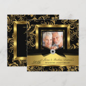 Zwarte Gouden Damast Foto 50ste Huwelijksverjaarda Kaart (Voorkant / Achterkant)