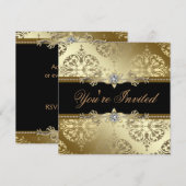Zwarte Gouden Damast Zwarte Tie Party Kaart (Voorkant / Achterkant)