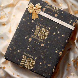 Zwarte Gouden Dansende Disco Bal 18e Verjaardag Cadeaupapier