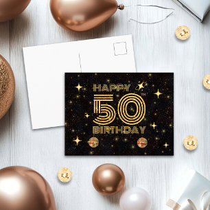 Zwarte Gouden Dansende Disco Bal 50e Verjaardag Briefkaart