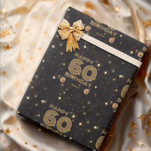 Zwarte Gouden Dansende Disco Bal 60e Verjaardag Cadeaupapier