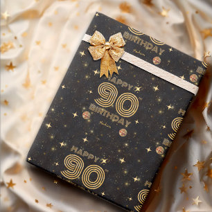 Zwarte Gouden Dansende Disco Bal 90ste Verjaardag Cadeaupapier