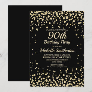 Zwarte Gouden Diamant Glitter Vrouwen 90ste Verjaa Kaart