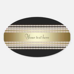 Zwarte Gouden Diamant Ovale Sticker