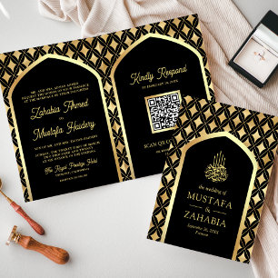 Zwarte Gouden Diamanten Boog QR Code Moslim Bruilo