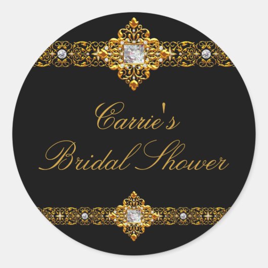 Zwarte & gouden diamanten juweel bruiloft sticker (Voorkant)