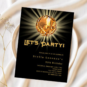 Zwarte gouden disco feest verjaardagsuitnodiging