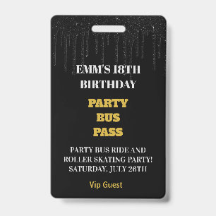 Zwarte Gouden Drip Glitter 18 Verjaardag VIP Pas Badge