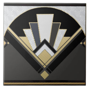 Zwarte gouden en grijze ventilatorkeramiek tegeltje