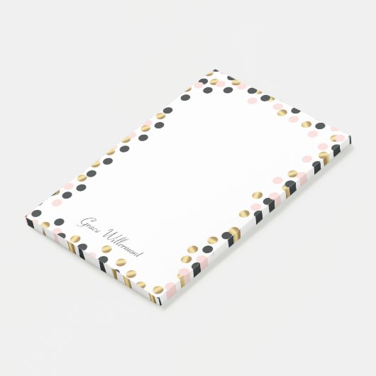 Zwarte, gouden en roze pokkenstit post-it® notes (Schuin)