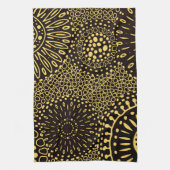 Zwarte Gouden Etnische Bloem Motief Keukenhanddoek (Verticaal)