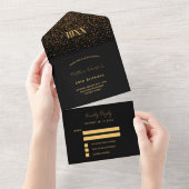 Zwarte gouden feestdag RSVP All In One Uitnodiging (Afscheurbaar)