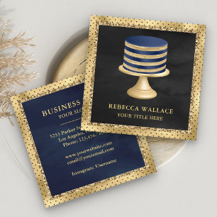 Zwarte Gouden Folie Aangepaste Navy Blauwe Taart B Vierkante Visitekaartje