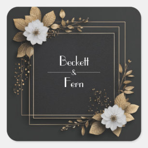 Zwarte Gouden Folie Bloem Vierkant Geometrische Tr Vierkante Sticker