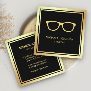 Zwarte gouden folie bril oogarts optometrist vierkante visitekaartje
