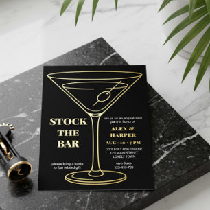 Zwarte Gouden Folie Martini Verlovingsfeest Stapel Uitnodiging