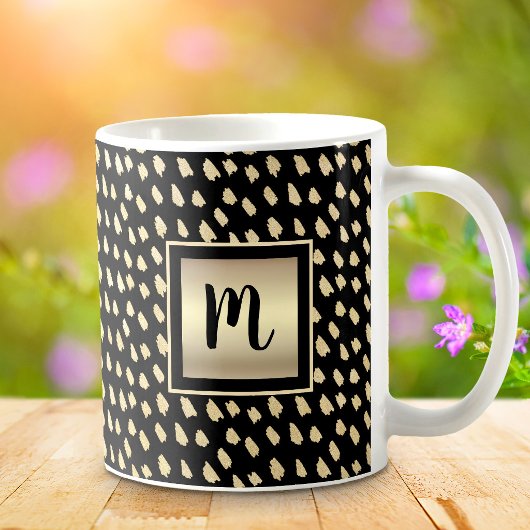 Zwarte gouden folie monogram schriftstippen modern koffiemok