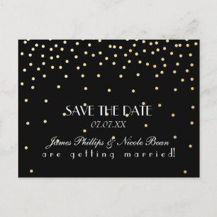 Zwarte & Gouden Folie Stippen Save The Date Postka Aankondigingskaart