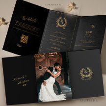 Zwarte Gouden Foto QR Code RSVP Details Bruiloft