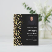 Zwarte gouden foto uitnodiging voor verjaardag (Staand voorkant)