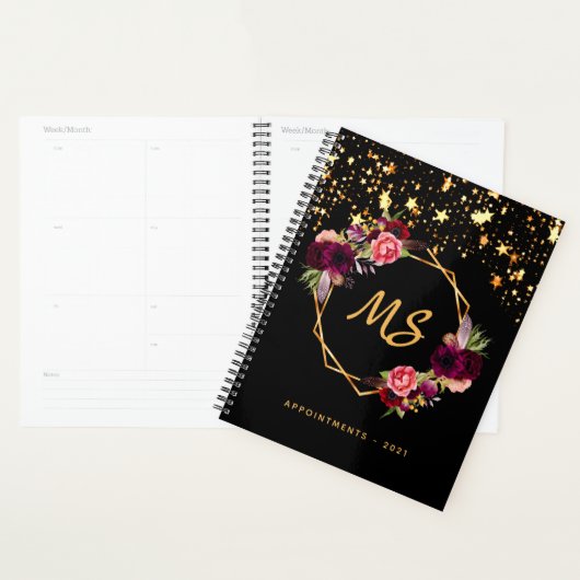 Zwarte gouden geometrische bruine monogram 2022 planner (Display)